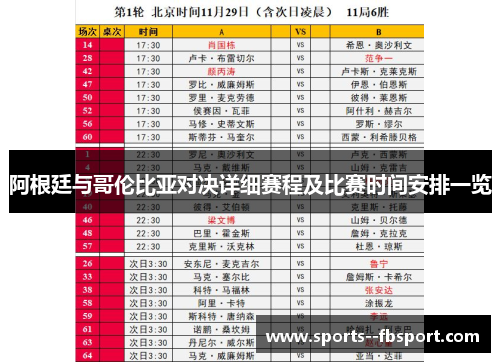 阿根廷与哥伦比亚对决详细赛程及比赛时间安排一览