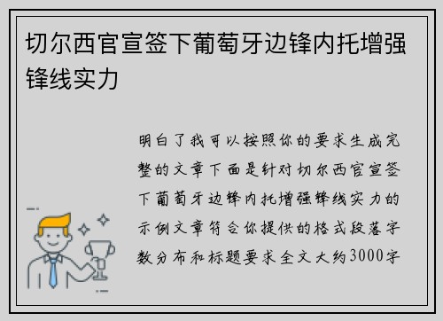 切尔西官宣签下葡萄牙边锋内托增强锋线实力